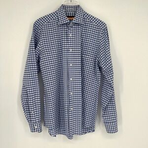 Davide Cenci Shirt Mens‎ 42 / 16.5 Plaid Blue Career Suiting Checkered Cotton
